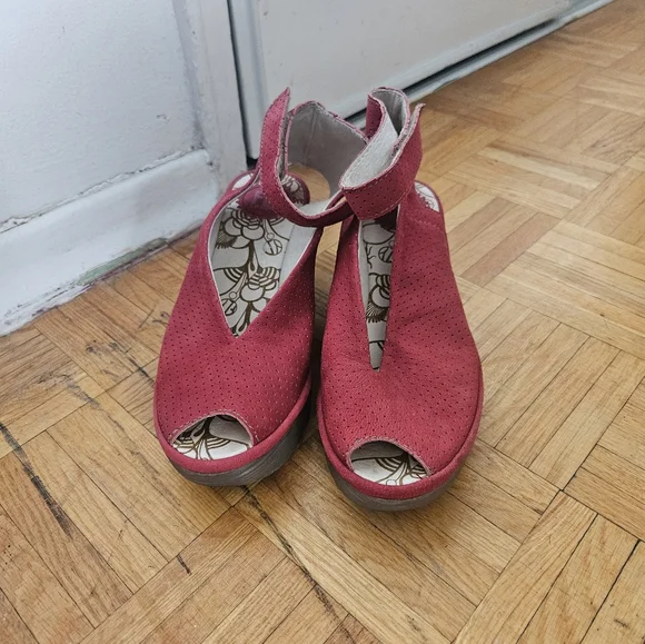 Red Wedge Platform Shoes, Sandals By Fly London. Size 7, Eu 37 - Picture 1 of 6